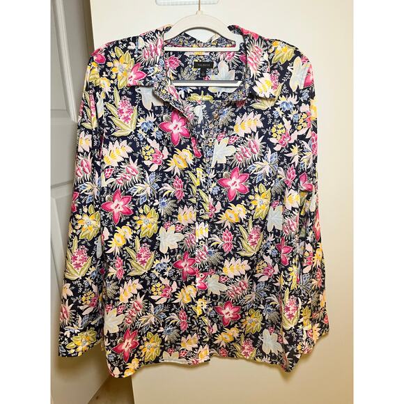 Talbots Floral Cotton Button Down Shirt L Cottagecore Business Casual Classic - Picture 2 of 9